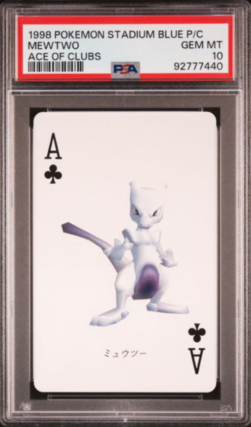 1999 Pokemon Mewtwo Ace of Clubs Stadium Blue 3D Playing Card PSA 10 Gem Mint